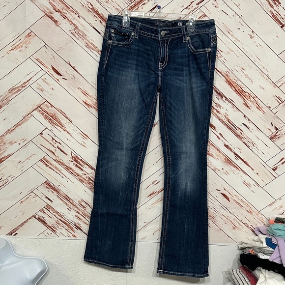 Miss Me Women's Dark Blue Boot Cut Jeans with Embellished Pockets - Picture 2 of 10